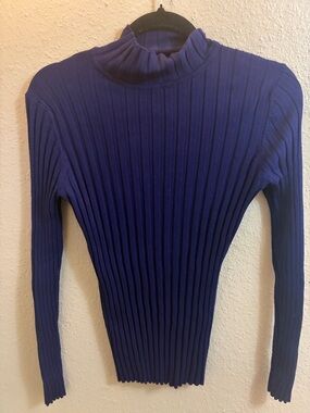 Cable & Gauge Royal Blue Ribbed Mock Neck Long Sleeve Top